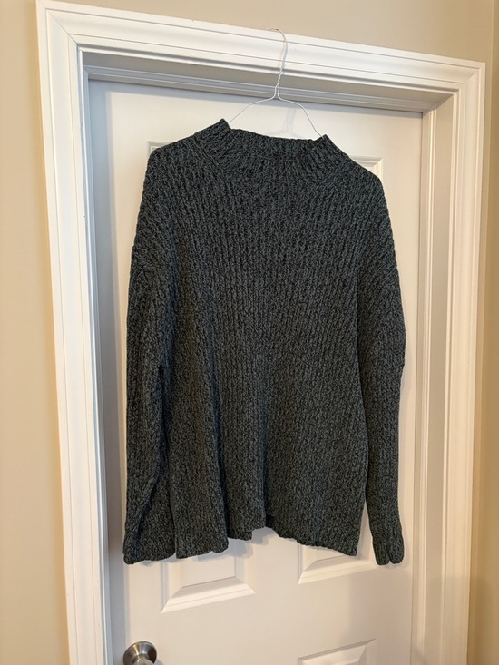 St John’s Bay 100% Cotton Oversized Mockneck Marled Blue Grandpa Sweater - Picture 2 of 7